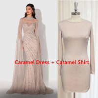 Eshaut&bridal Luxury Beaded Evening Dress Cape Sleeve Dubai Sheer Neck Mermaid Formal Prom Wedding Party Gown Customized 2026