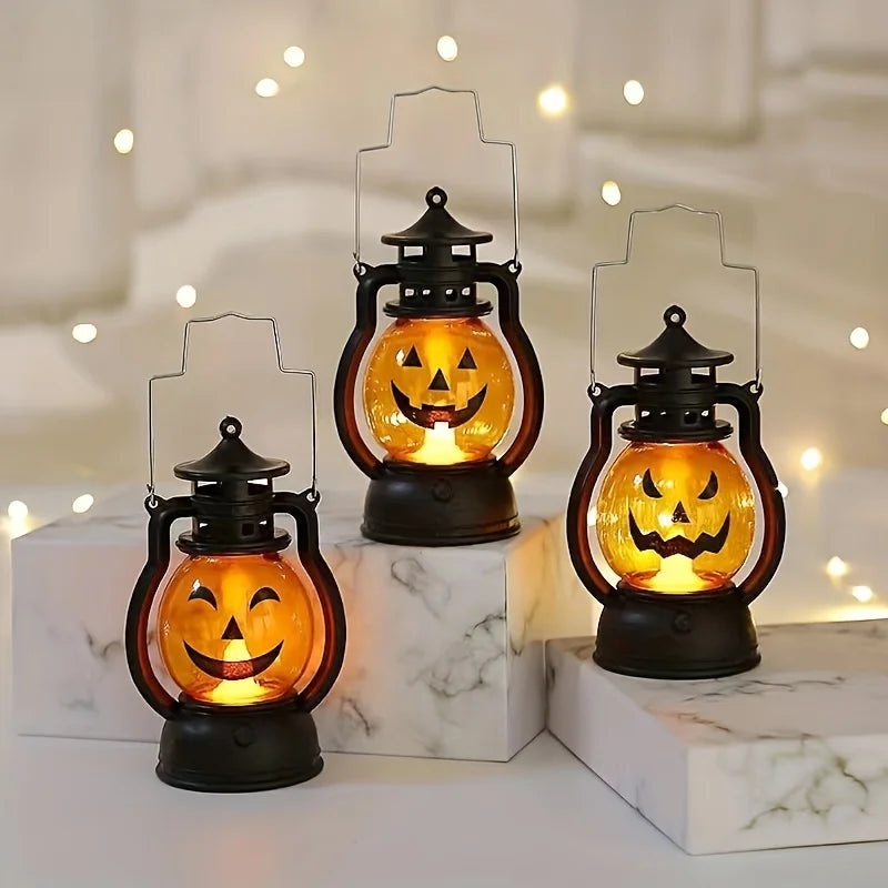 Halloween Hanging Pumpkin Lantern Light LED Ghost Lamp Candle Light Retro Small Oil Lamp Christmas Party Home Decor Horror Props - MANDOTOS