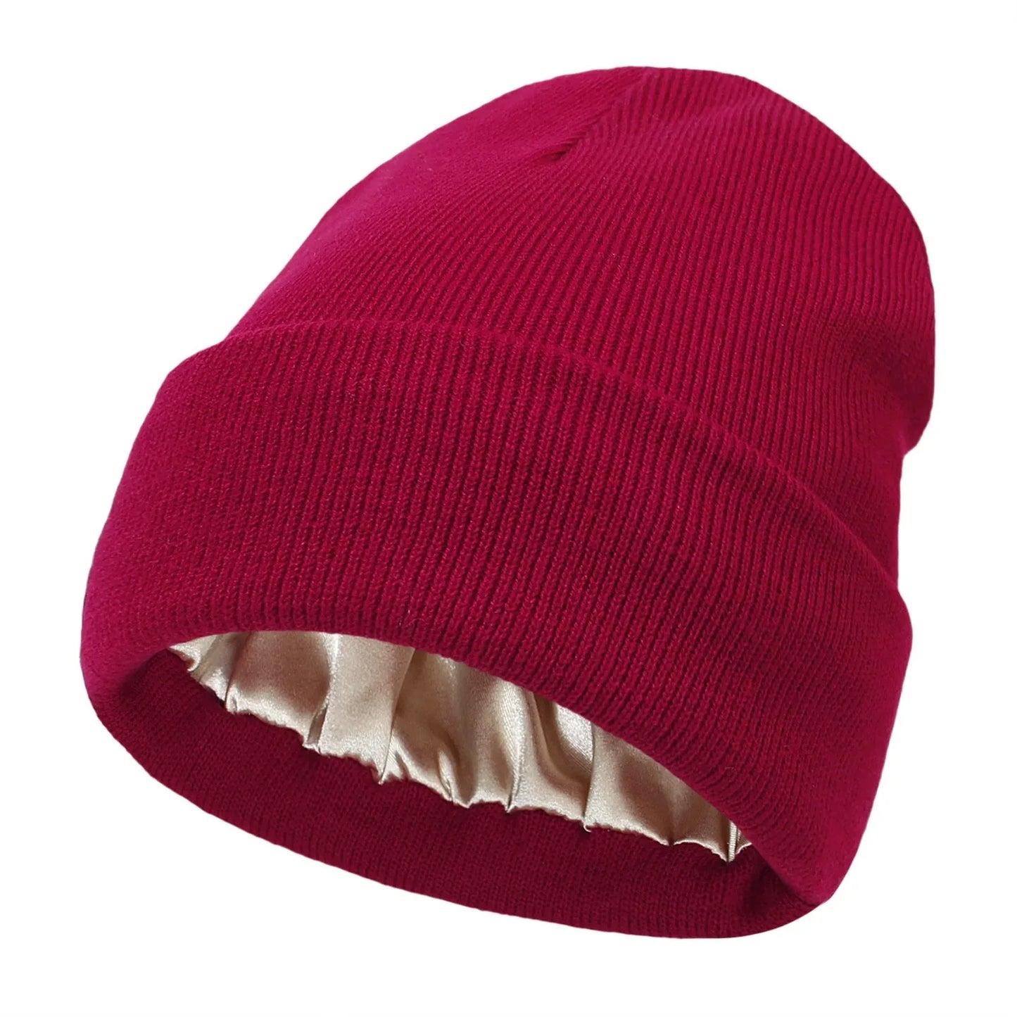 Unisex Satin Lined Beanie Hat For Women Winter Silk Lining Slouchy Warm Cuffed Skullies 2Layer Hair Cover Sleep Cap