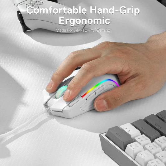 Redragon M612 Predator RGB Gaming Mouse 8000 DPI Wired Optical with 11 Programmable Buttons, White - MANDOTOS