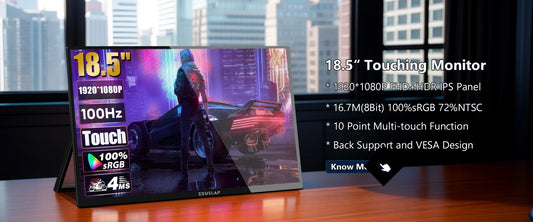 ZEUSLAP 18.5" Touch Screen Portable Monitor 100Hz 100% sRGB With Screen Holder Stand For Laptop Phone Xbox PS4 PS5 Switch