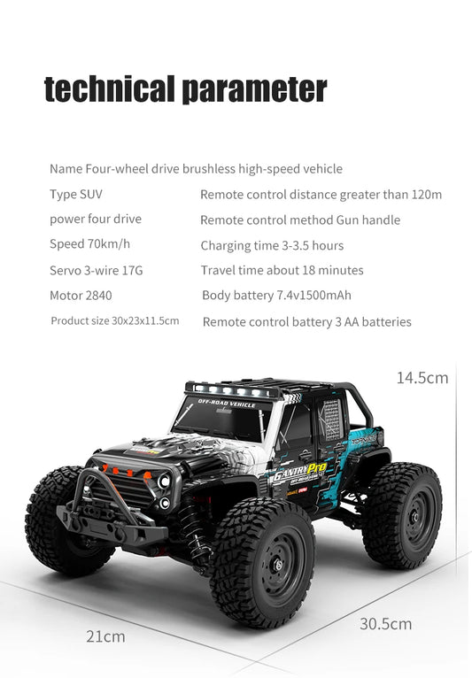 Teeggi 16101 /16102 PRO 1:16 High Speed RC Car With LED Light Drift 70KM/H 4WD RC Off-Road Car Monster Truck Toy For Kid Gifts - MANDOTOS
