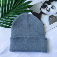 Women Men Fluorescent Color Warm Beanie Hat Autumn Winter Stretch Knitted Crochet Beanies Hat Cap Black Red White Navy Pink