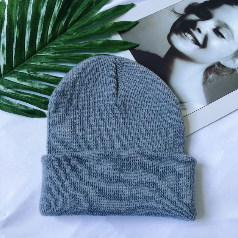Women Men Fluorescent Color Warm Beanie Hat Autumn Winter Stretch Knitted Crochet Beanies Hat Cap Black Red White Navy Pink