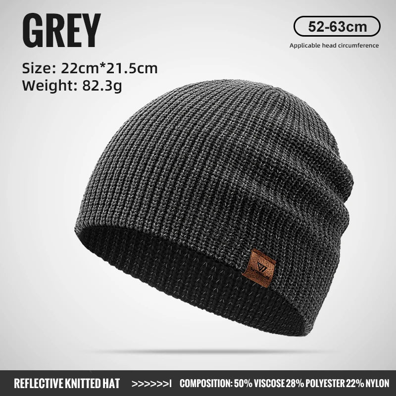 WRELS Winter Knitted Beanie Hats Warm Night Running Reflective Hat Unisex Windproof Ear Protection Cycling Hiking Ski Cap