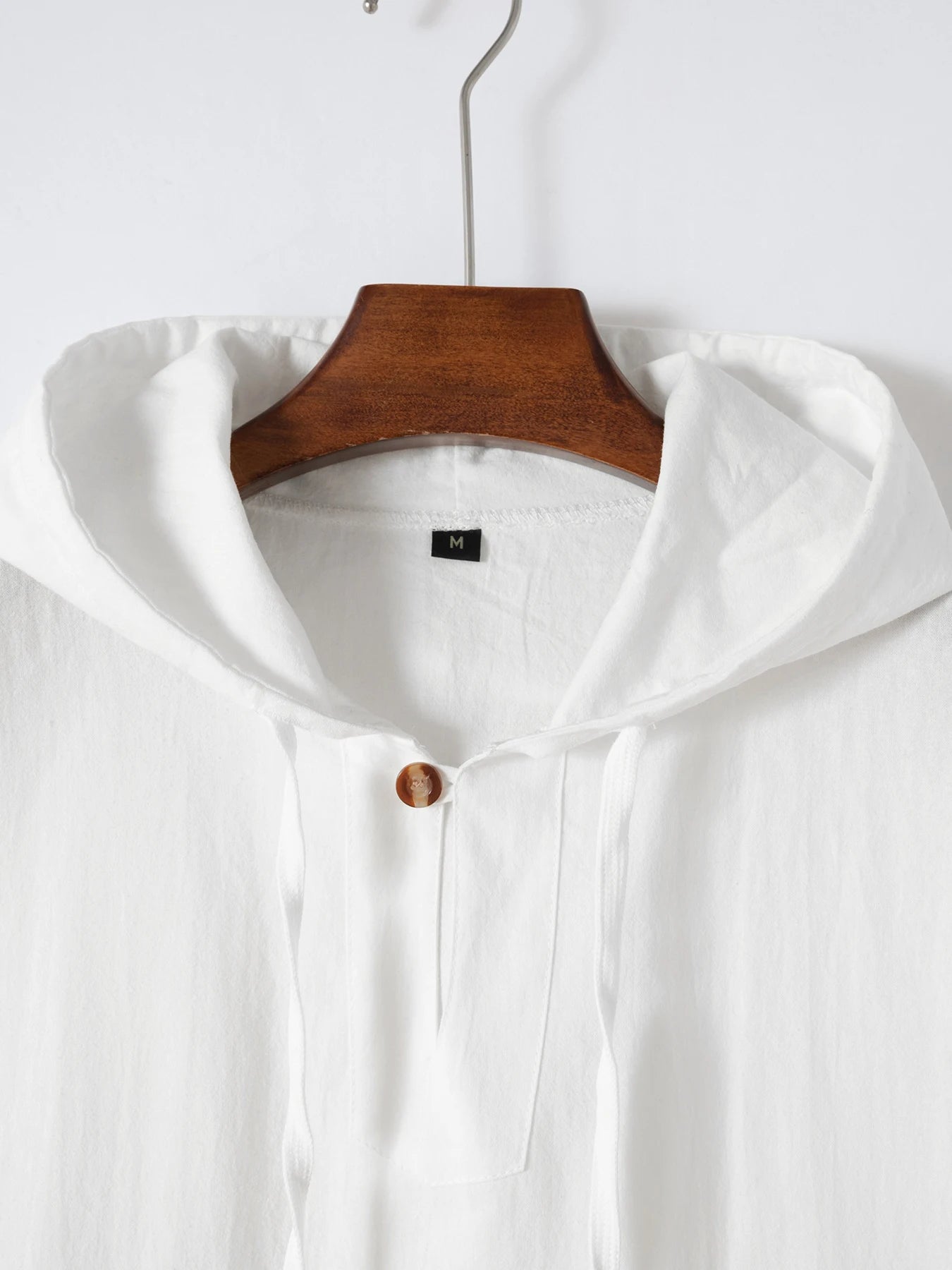 2025 Men's Summer Fashion Casual Cotton and Linen Sports Hooded Shirts, Personalized One-Button Drawstring Solid-Color Pullovers