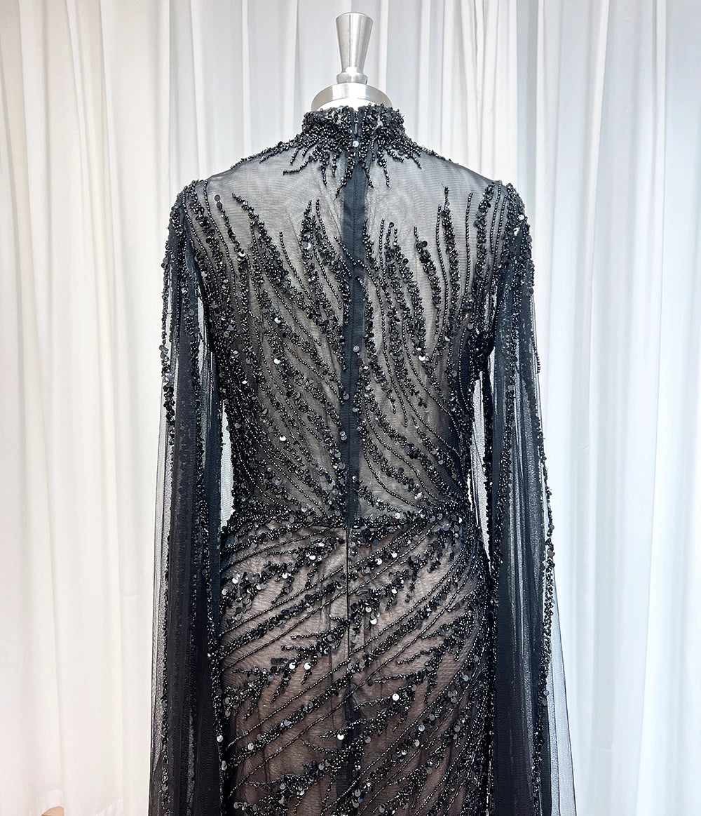Eshaut&bridal Luxury Beaded Evening Dress Cape Sleeve Dubai Sheer Neck Mermaid Formal Prom Wedding Party Gown Customized 2026