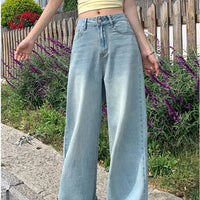 New Design Sense Women's Loose Denim Pants Retro Straight Leg Pants Fashionable Solid Color Loose Casual Wide Leg Pants