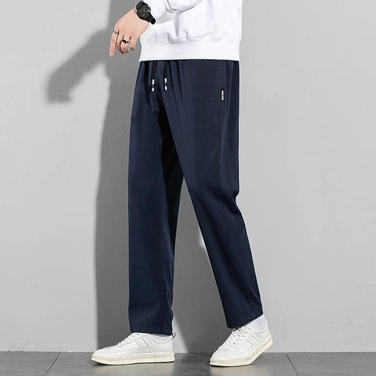 Ice Silk Men's Pants 2025 Summer New Black Gray Thin Business Casual Pants Outdoor Elastic Breathable Straight Leg Sweatpants - MANDOTOS