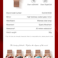 OLEVS Luxury Fashion Ladies' Watches Rose Gold Top Brand Original Quartz Watch for Women Stainless Steel Mesh Strap Love Dial