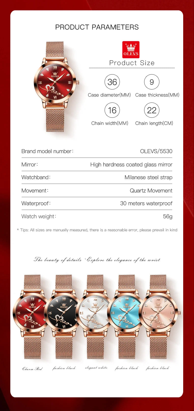 OLEVS Luxury Fashion Ladies' Watches Rose Gold Top Brand Original Quartz Watch for Women Stainless Steel Mesh Strap Love Dial