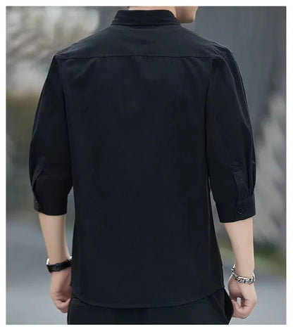 Men shirts Summer Men's clothing Short-Sleeved shirts & blouses Daily Solid Color Stand-Up Collar Casual Beach Style Male Shirt - MANDOTOS