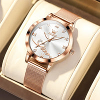 OLEVS Luxury Fashion Ladies' Watches Rose Gold Top Brand Original Quartz Watch for Women Stainless Steel Mesh Strap Love Dial