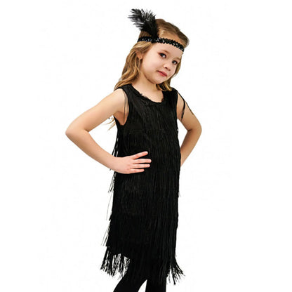 Girl Party Dress Girls Flapper Dress Carnival Sequins Fringe Latin Dance Dress Tassel Tango Dress Ballroom Costume With Feather - MANDOTOS