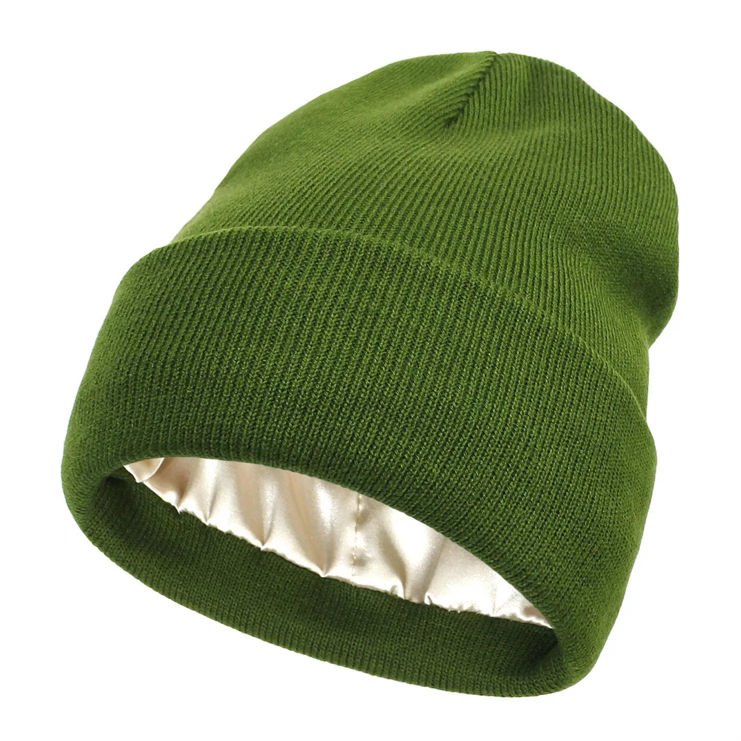 Unisex Satin Lined Beanie Hat For Women Winter Silk Lining Slouchy Warm Cuffed Skullies 2Layer Hair Cover Sleep Cap