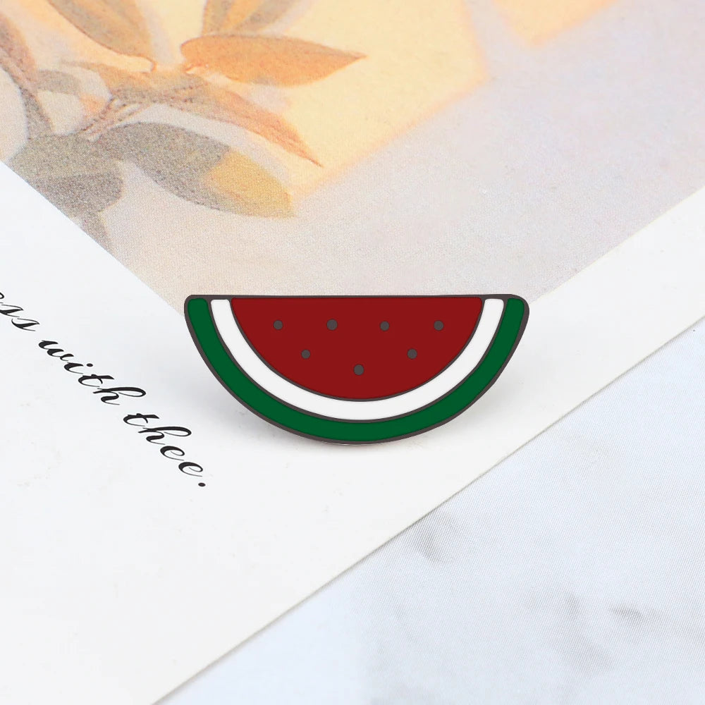 Sliced Watermelon Fruit Brooches Women Pink Strawberry Cherry Shirt Lapel Brooch Bag Badges Men Creative Enamel Pin Summer Gifts - MANDOTOS