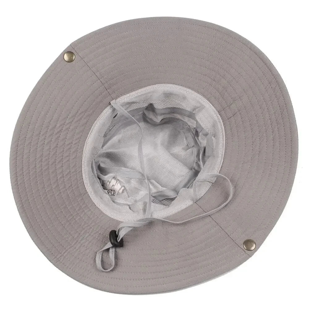 Summer Men's Wide Brim Bucket Hat UV Protection Panama Style Mesh Fisherman Beach Sun Hat for Outdoor Hunting Hiking