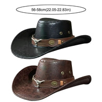 Fashion Bull Head Buckle Western Cowboy Hat Vintage Retro Faux Leather Cowboy Hat Jazz Hat For Men Women Unisex