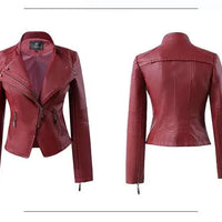 Women's Leather Jacket European and American Fashion Motorcycle Slim Short Leather Jacket Zipper