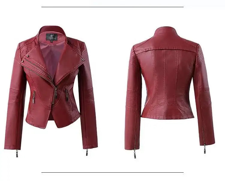Women's Leather Jacket European and American Fashion Motorcycle Slim Short Leather Jacket Zipper
