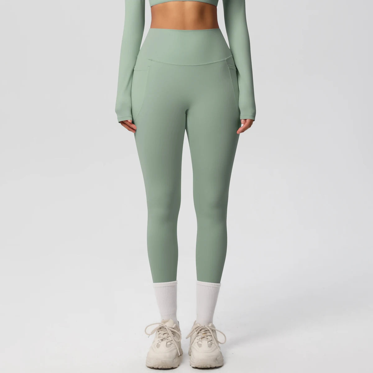 High Waist Women's Leggings Stretch Yoga Pants Tights With Pockets Push Up Fitness Running Sportswear Solid Color Pants