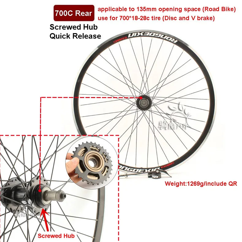 Cruiser Tour Bike Wheelset, Double Deck Rim, Front Wheel Disc, V Brake, Rear Back Wheels, Cassette and Screwed Hub, 36H, 700C