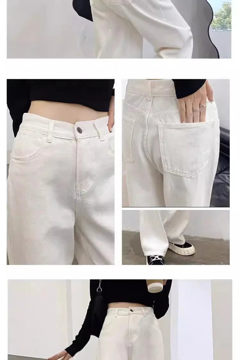 New Design Sense Women's Loose Denim Pants Retro Straight Leg Pants Fashionable Solid Color Loose Casual Wide Leg Pants