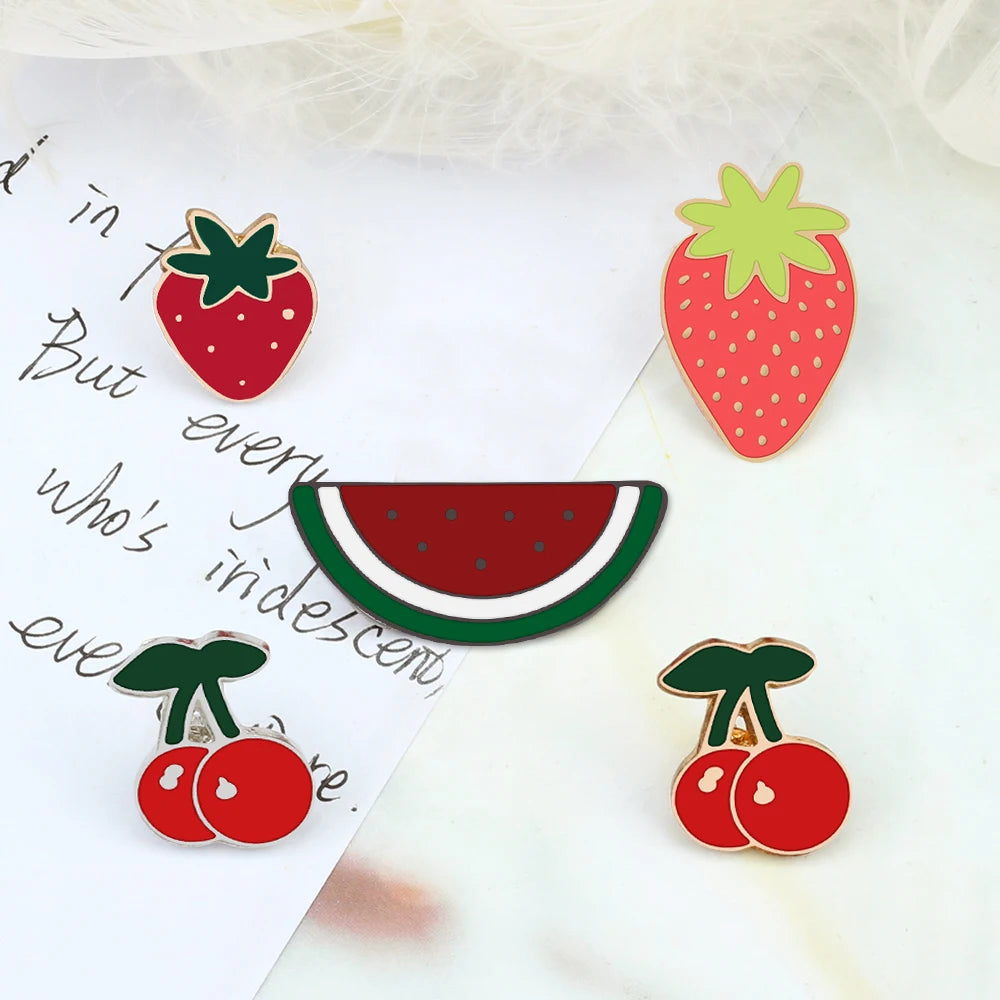 Sliced Watermelon Fruit Brooches Women Pink Strawberry Cherry Shirt Lapel Brooch Bag Badges Men Creative Enamel Pin Summer Gifts - MANDOTOS