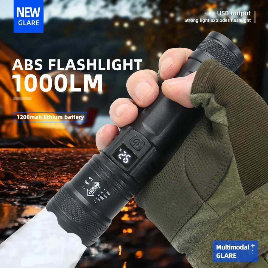 High Strong Power Led Flashlights 2000LM Tactical Torch with Display Light USB Charging Camping Fishing Emergency Zoom Lantern