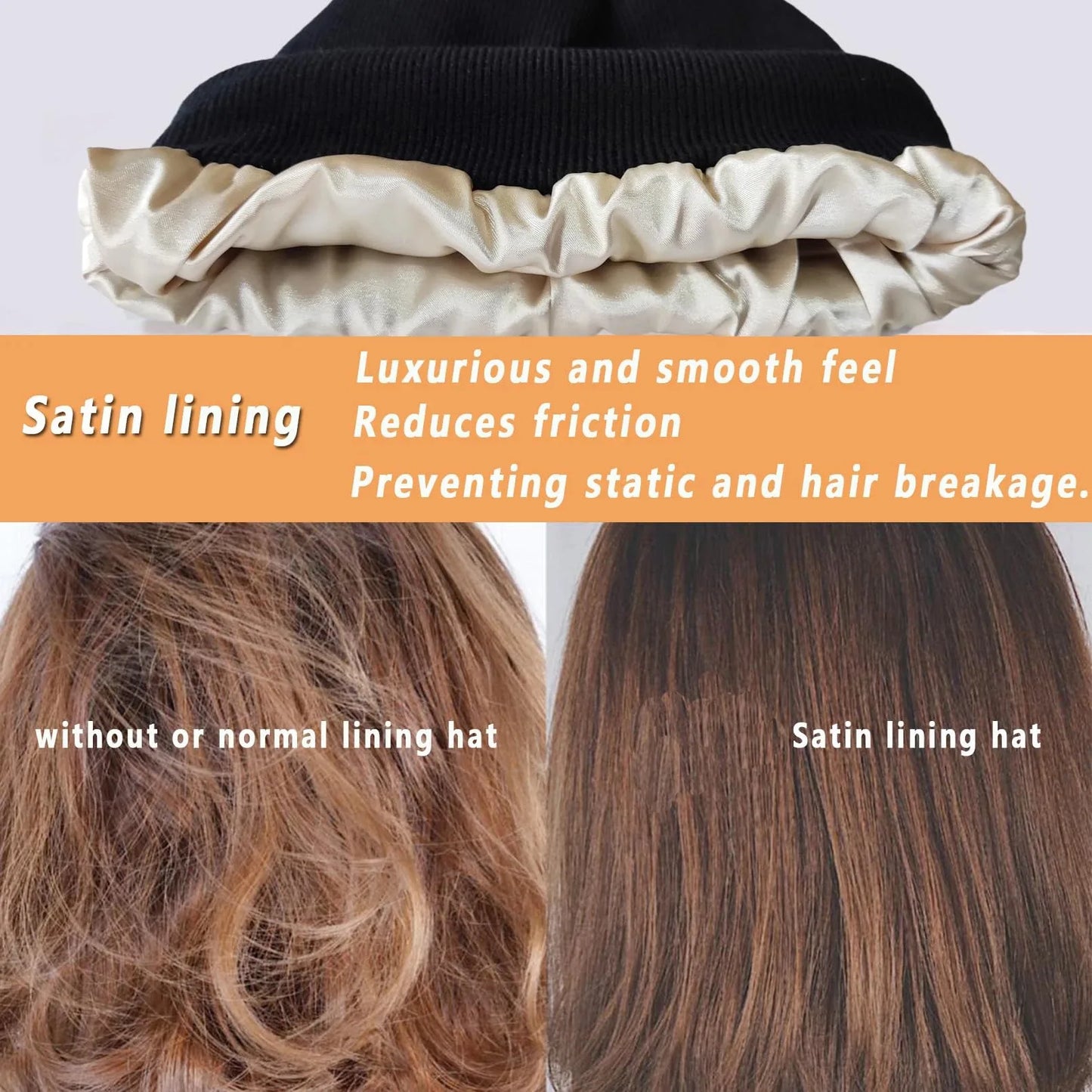 Unisex Satin Lined Beanie Hat For Women Winter Silk Lining Slouchy Warm Cuffed Skullies 2Layer Hair Cover Sleep Cap