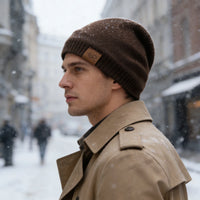 Unisex URGENTMAN Labal Winter Hats Solid Color Knitted Hats For Men And Women Beanie Cap Outdoor Add Fur Lining Warm Sports Hats