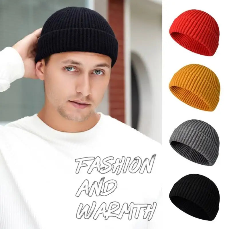 Winter Knitted Hat Warm Outdoor Sport Cold Protection Running Beanie Cap Elastic Thermal Cycling Skull Roll-up Cuffed Cap