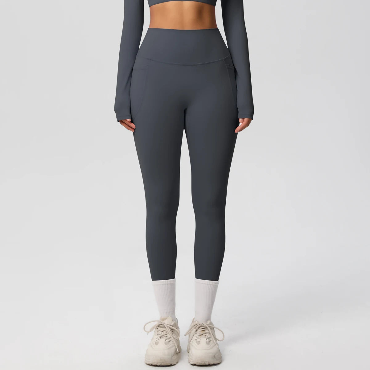 High Waist Women's Leggings Stretch Yoga Pants Tights With Pockets Push Up Fitness Running Sportswear Solid Color Pants