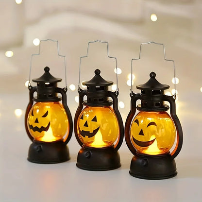 Halloween Hanging Pumpkin Lantern Light LED Ghost Lamp Candle Light Retro Small Oil Lamp Christmas Party Home Decor Horror Props - MANDOTOS
