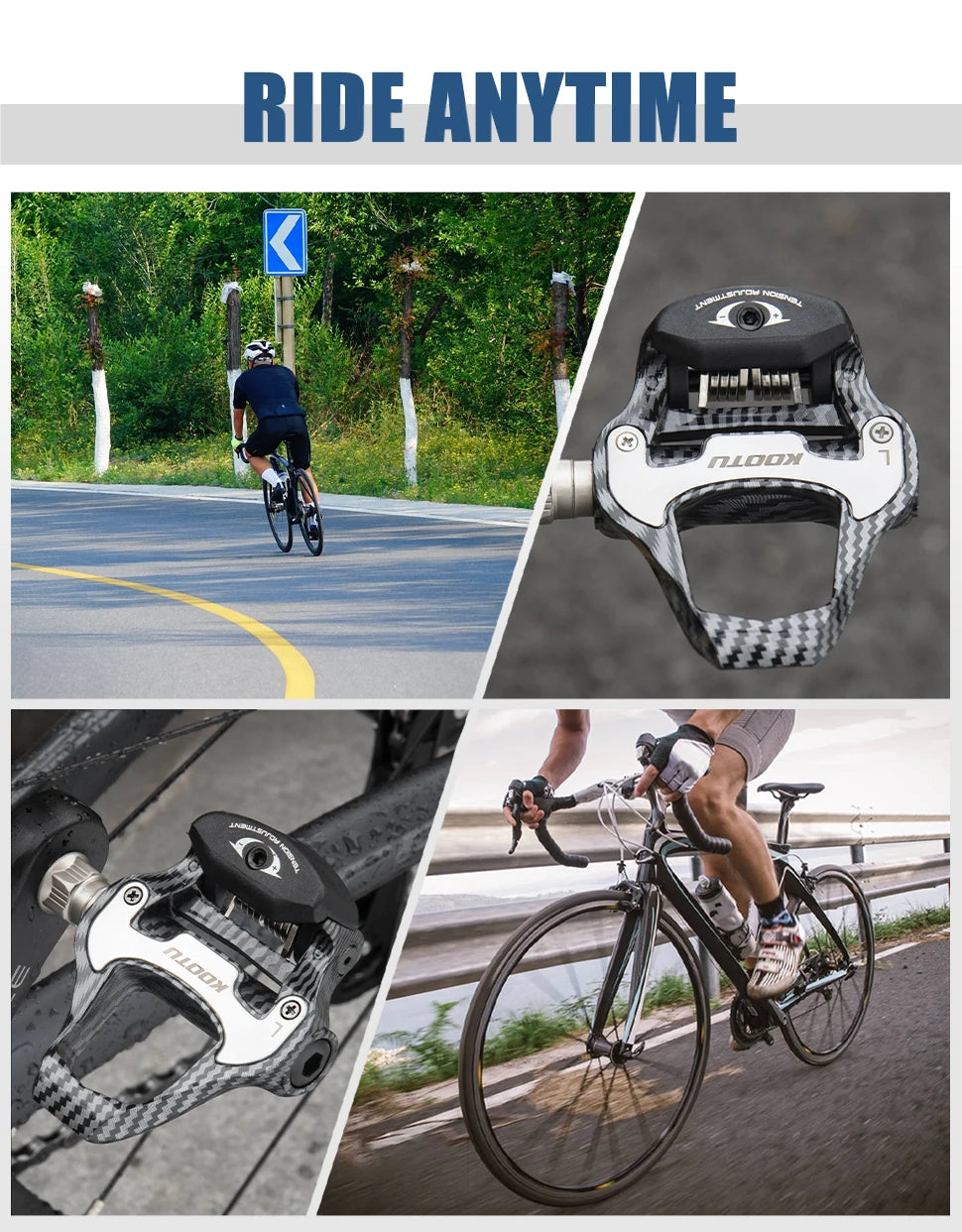 Road Bike Clipless Pedals Carbon Clip-On Pedals With Sealed Bearings Works With KEO And Shimano SPD System Locking Pedals