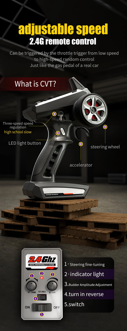 Teeggi 16101 /16102 PRO 1:16 High Speed RC Car With LED Light Drift 70KM/H 4WD RC Off-Road Car Monster Truck Toy For Kid Gifts - MANDOTOS