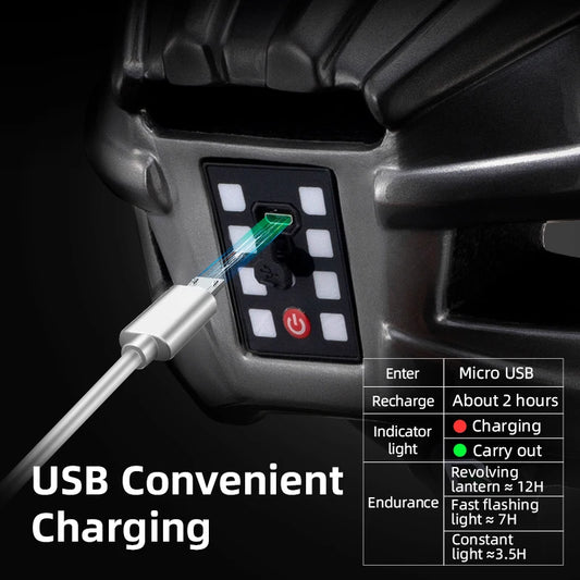 ROCKBROS Bicycle Light Helmet MTB Road USB Warning Rear Light Cycling Helmet EPS PC Intergrally-molded Safety Bike Helmet - MANDOTOS