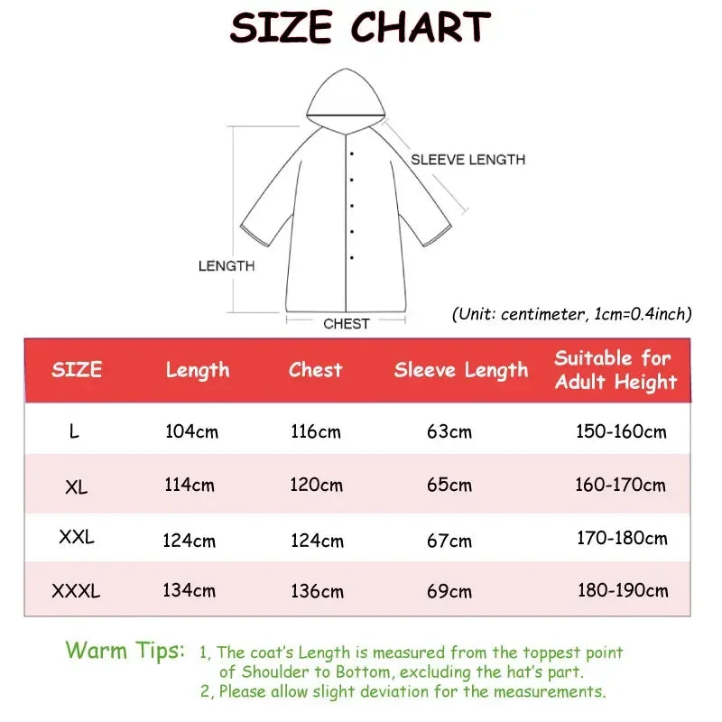 Black Fashion Adult Waterproof Long Raincoat Women's Men's Raincoat Hooded Outdoor Motorcycle, Cycling, Hiking, Fishing