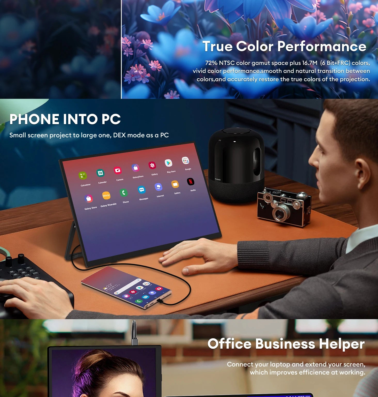 ZEUSLAP 15.6" FHD 100%sRGB 300Nits Ultra thin Back Stand Design Portable Monitor for Phone Gaming Laptop