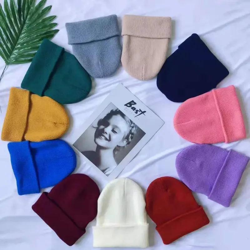 Women Men Fluorescent Color Warm Beanie Hat Autumn Winter Stretch Knitted Crochet Beanies Hat Cap Black Red White Navy Pink