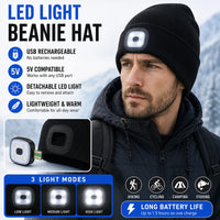 Winter Men Beanie Hat with LED Light Rechargeable Knitted Hat for Woman Cap Night Running Fishing Riding Sports Teenager Beanies