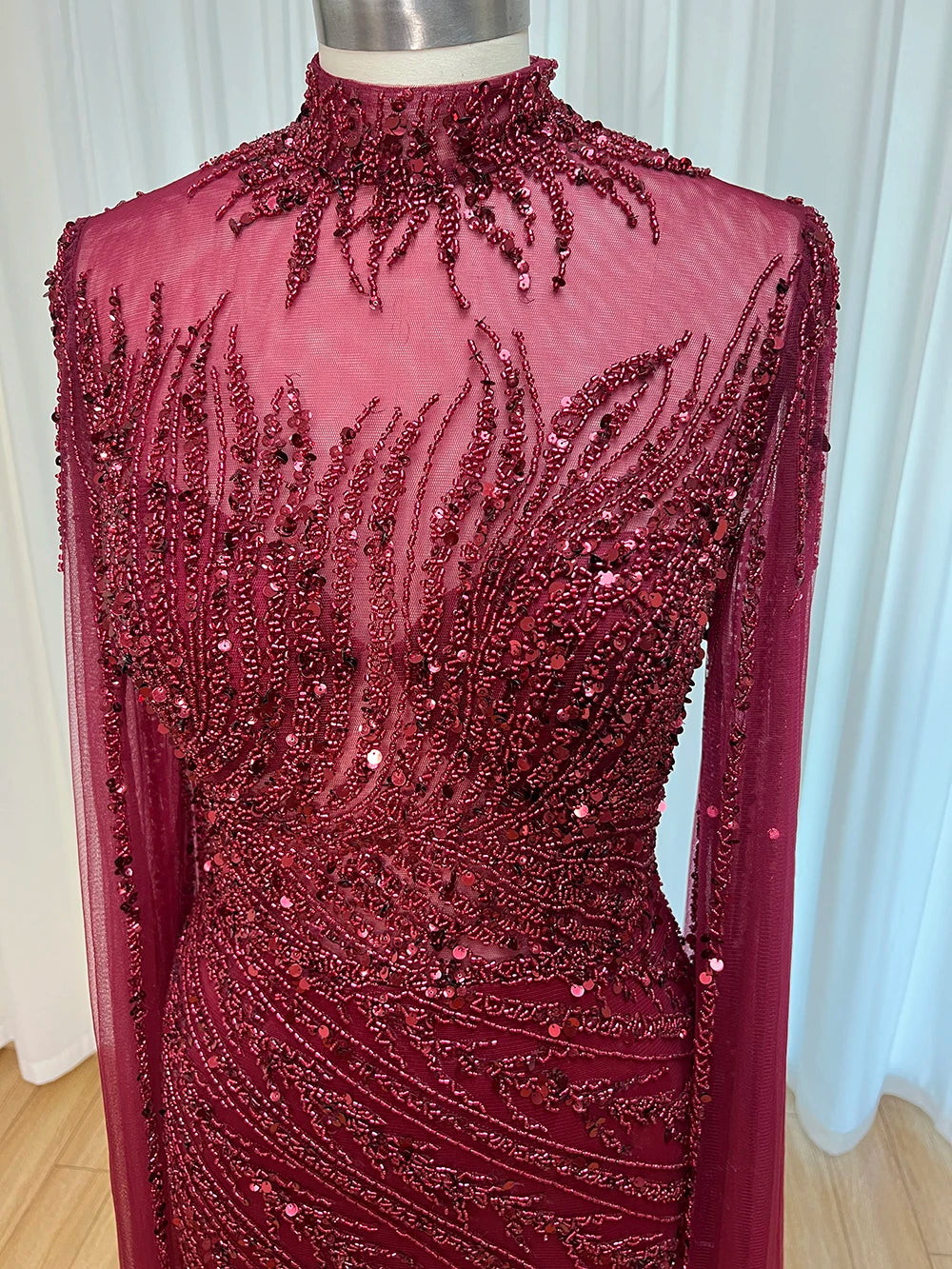 Eshaut&bridal Luxury Beaded Evening Dress Cape Sleeve Dubai Sheer Neck Mermaid Formal Prom Wedding Party Gown Customized 2026
