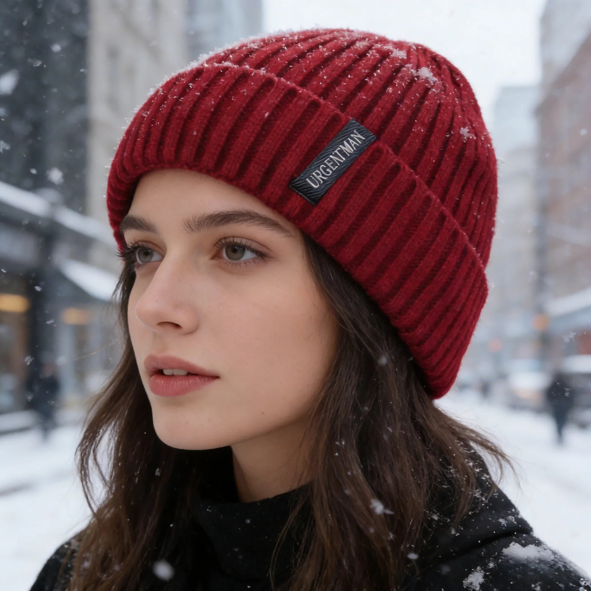New Unisex URGENTMAN Warm Winter Hats Stylish Plush Fur Lined Beanie Hat Thick Knitted Hats For Men & Women Casual Caps