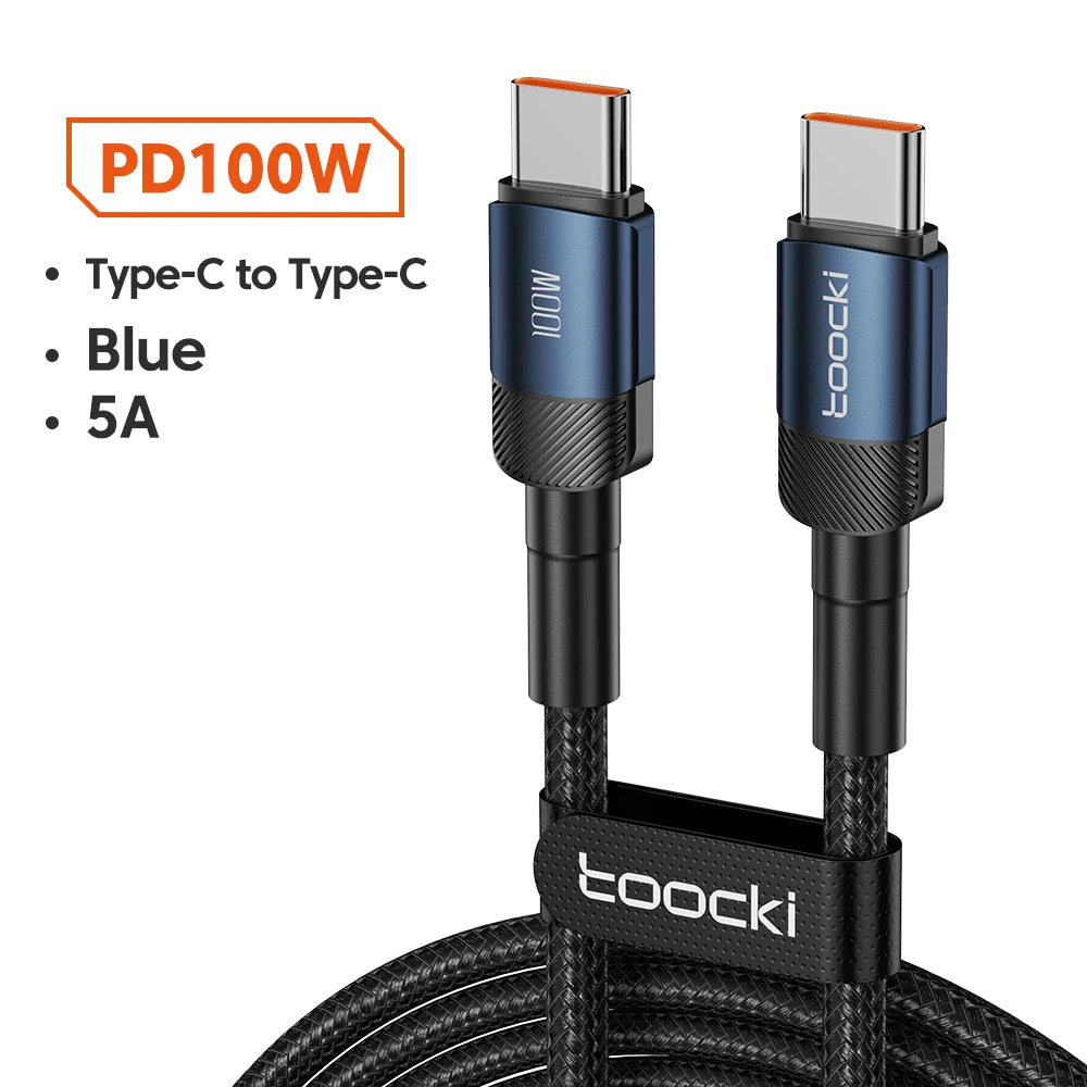 Toocki 100W Type C to USB C Cable PD 3.0 Quick Charge 4.0 Fast Charging Type C to Type C for iPhone 15 Macbook Samsung Xiaomi - MANDOTOS