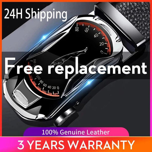 Belts for 3.5cm Width Sports Car Brand Fashion Automatic Buckle Black Genuine Leather Men's Jeans High Quality Waist Male Strap - MANDOTOS