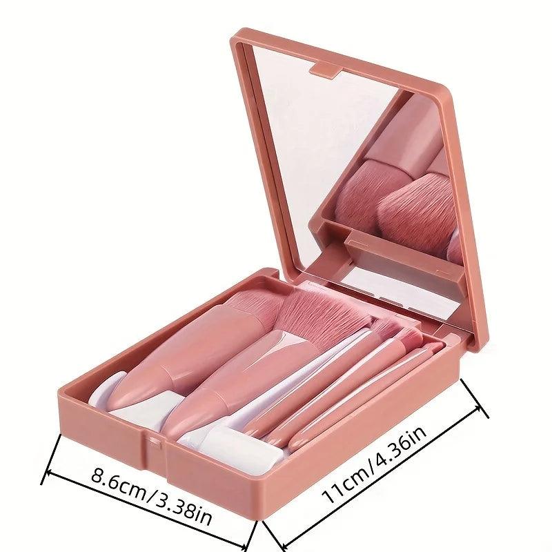5Pcs Portable Makeup Brush Set With Mirror - Foldable Travel Kit ，Mini Makeup Brush Set Travel Makeup Brush Set - MANDOTOS