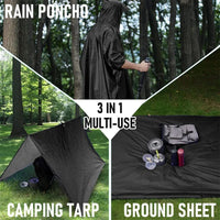 3 In 1 Outdoor Raincoat Hooded Sleeve Waterproof Rain Poncho Motorcycle Rain Cover Camping Hiking Travel Rainwear Tent