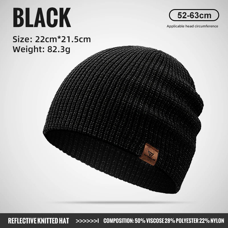 WRELS Winter Knitted Beanie Hats Warm Night Running Reflective Hat Unisex Windproof Ear Protection Cycling Hiking Ski Cap