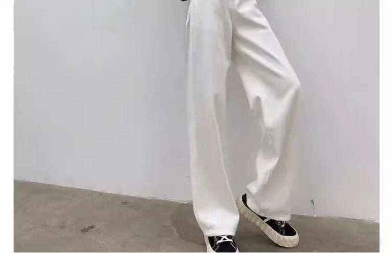 New Design Sense Women's Loose Denim Pants Retro Straight Leg Pants Fashionable Solid Color Loose Casual Wide Leg Pants