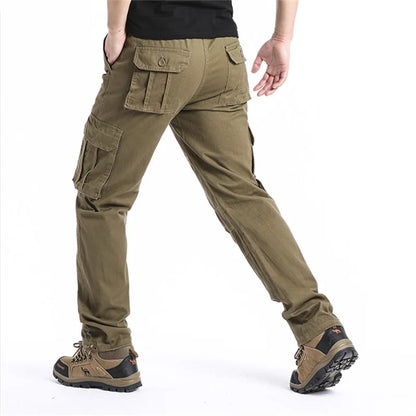Large Pocket Loose Overalls Men's Outdoor Sports Jogging Tactical Pants Elastic Waist Pure Cotton Casual Work Pants - MANDOTOS